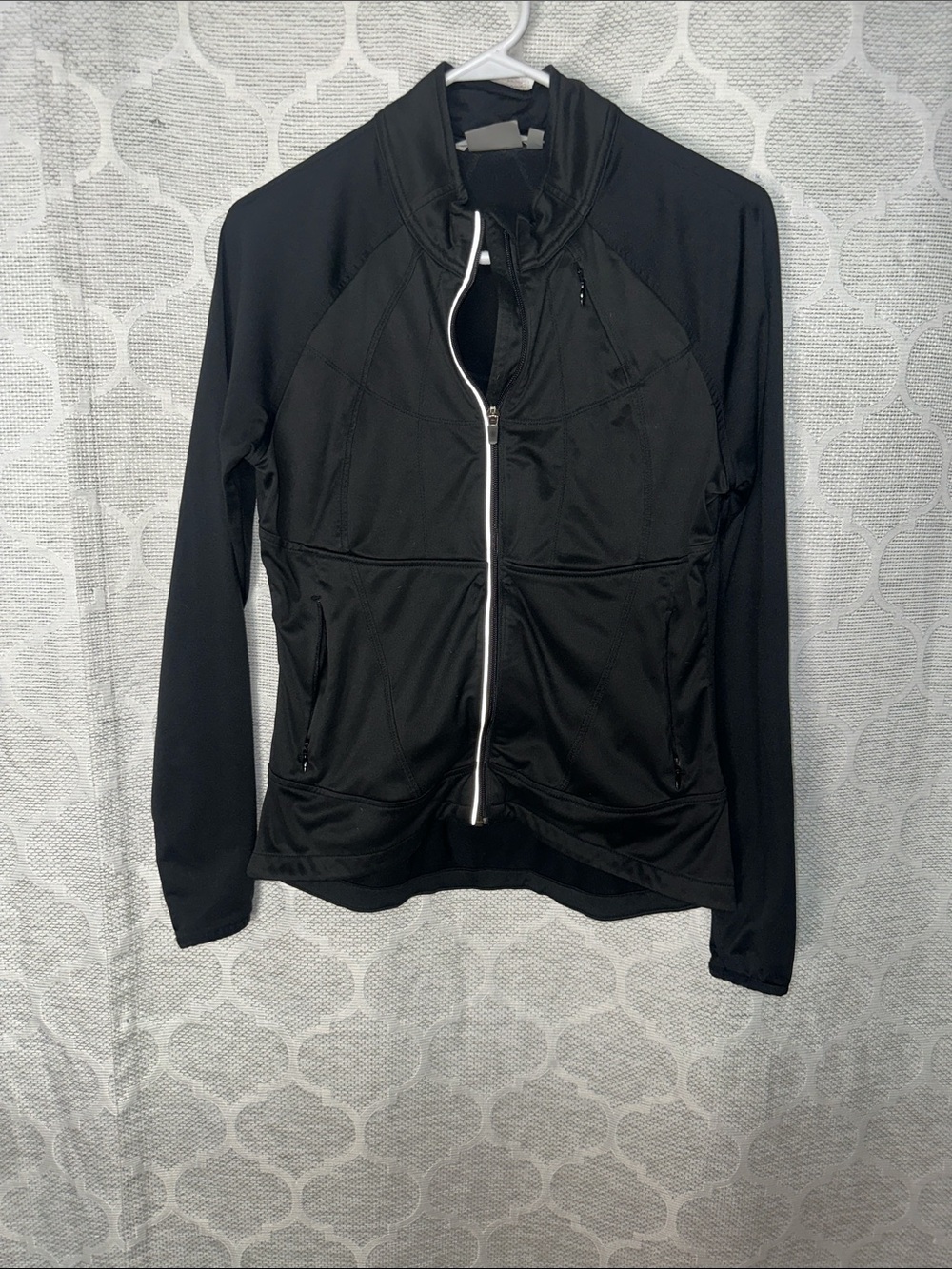 Athleta Twilight Run Full Zip Jacket Black White Trim Athletic Medium